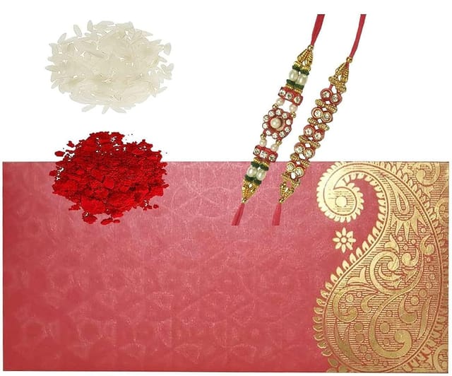 Designer Rakhi (Set of 2) For Brother Bhai Bhaiya In Shagun Envelop With Roli Chawal Tika (rakhi Temp24)