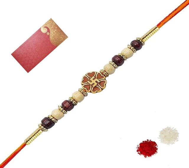 Designer Rakhi For Brother Bhai Bhaiya In Shagun Envelop With Roli Chawal Tika (rakhi Temp23)