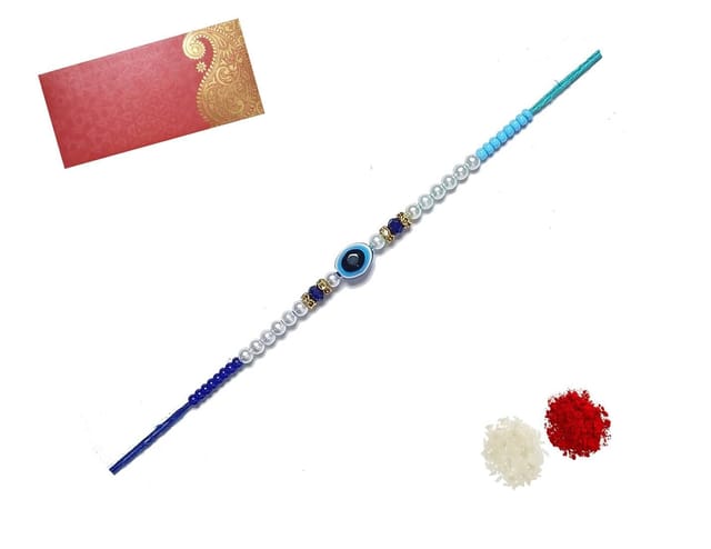 Designer Rakhi Evil Eye For Brother Bhai Bhaiya In Shagun Envelop With Roli Chawal Tika (rakhi Temp22)