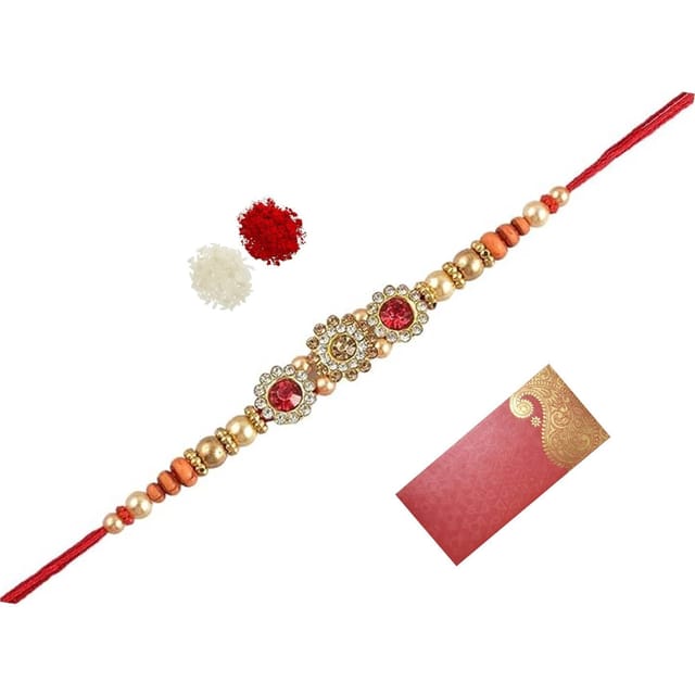 Designer Rakhi For Brother Bhai Bhaiya In Shagun Envelop With Roli Chawal Tika (rakhi Temp21)