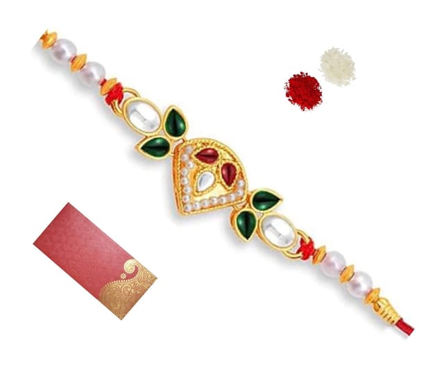 Designer Rakhi For Brother Bhai Bhaiya In Shagun Envelop With Roli Chawal Tika (rakhi Temp09)
