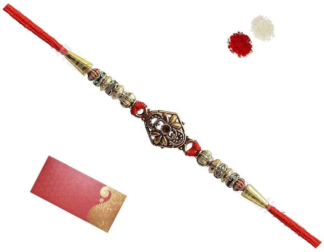 Designer Rakhi Set for Brother Bhai Bhaiya in Shagun Envelop With Roli Tika (Rakhi Temp05)