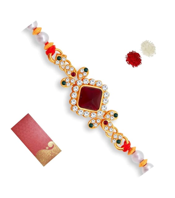 Designer Rakhi For Brother Bhai Bhaiya In Shagun Envelop With Roli Chawal Tika (rakhi Temp01)