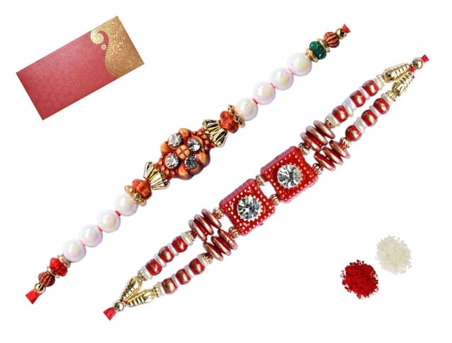 Rakhi Set for Brother: 2 Designer Rakhis in a shagun envelop with roli tika (Rakhi39)