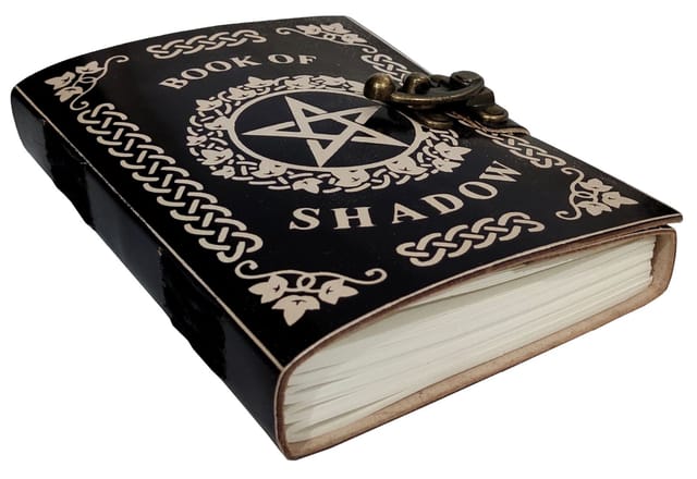 Leather Diary Journal With Witchcraft Design Print 'Book of Shadow': Handmade Tree-Free Cotton Paper With Deckled Edges In Antique Finish, Vintage Lock, 7*5 Inches, 188 pages, Eco Friendly Classy Gift (12729)