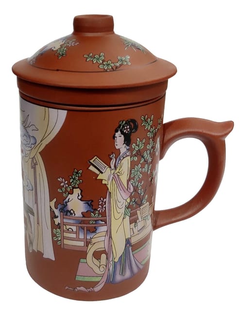 Porcelain Oriental Green Tea Mug, Infuser & Lid 'TeaParty': Unique Matt Finish Set (11723Q)