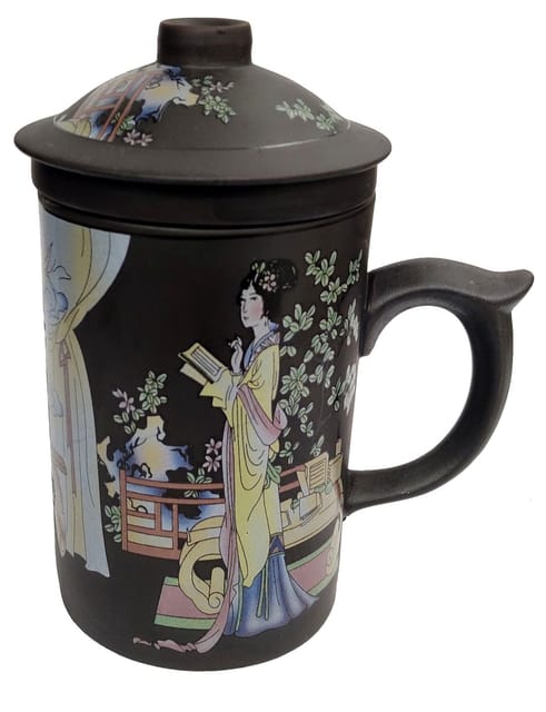 Porcelain Oriental Green Tea Mug, Infuser & Lid 'TeaParty': Unique Matt Finish Set (11723P)