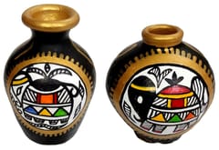Terracotta Madhubani Design Flower Vase Set of 2: Artisan Painted Decorative Earthen Clay Pot (12707D)