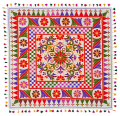 Cotton Tapestry 'Spring Festival': Vintage Embroidery Table Cover Or Wall Hanging (11364A)