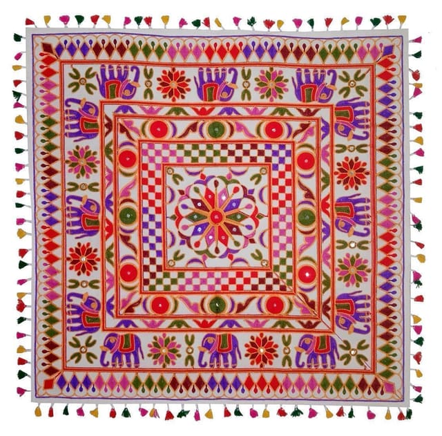 Cotton Tapestry 'Forest Affairs': Vintage Embroidery Table Cover Or Wall Hanging (11363C)