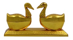Metal Box Divine Ducks: Decorative Container For Temple Puja Kumkum (Sindoor) Chawal  Or For Small Jewelry (12609A)
