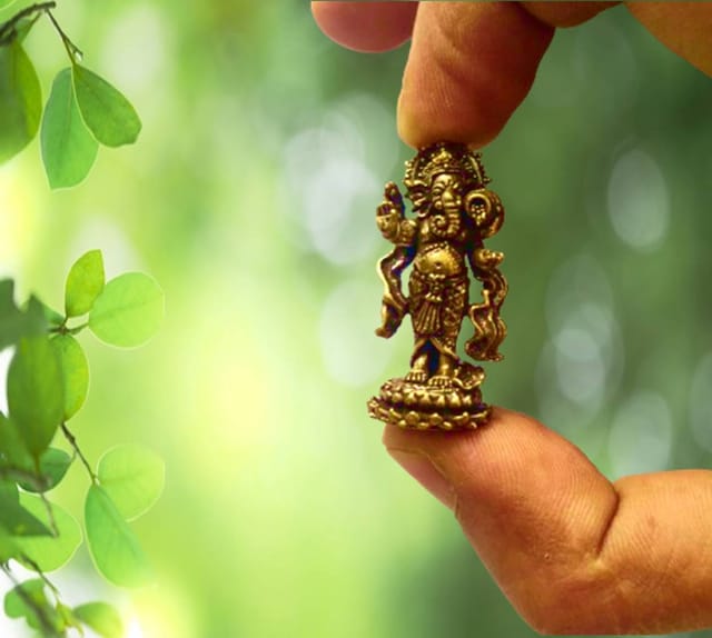 Rare Miniature Brass Idol Ganesha Spreading Gold Coins Dhan Varsha: Collectible Statue With Detailed Very Fine Workmanship For Prosperity & Wealth (12698Q)