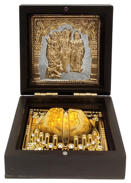 Resin Puja Gift Box: Ram Sita Lakshman Hanuman Ram Durbar With Golden Feet Paduka For Travel Or Gifting (12394G)