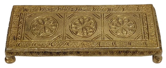 Brass Platform Chowki: Rectangular Plinth Stool For Placing Temple Statues, Showpieces, Or Bonsai Pots (12056B)