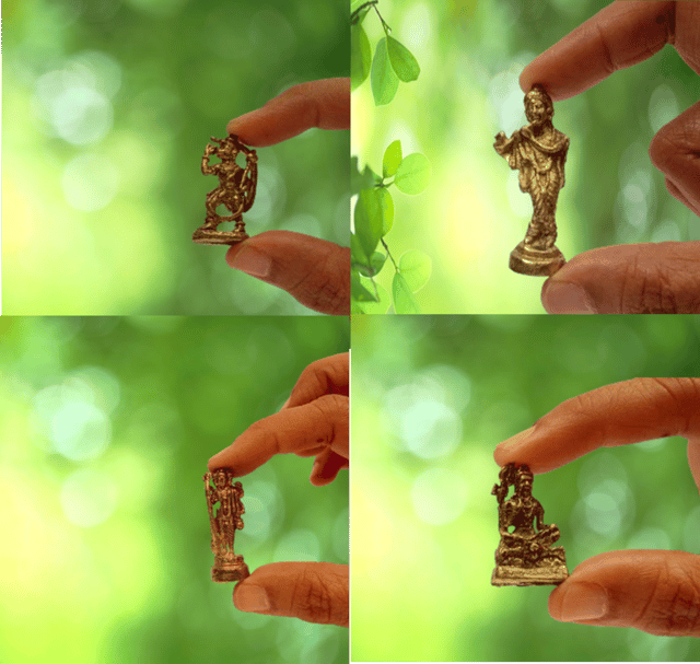 Rare Miniature Statue Set Hindu Gods (Krishna, Hanuman, Shiva, & Dattatreya): Unique Collectible Gift (11181)
