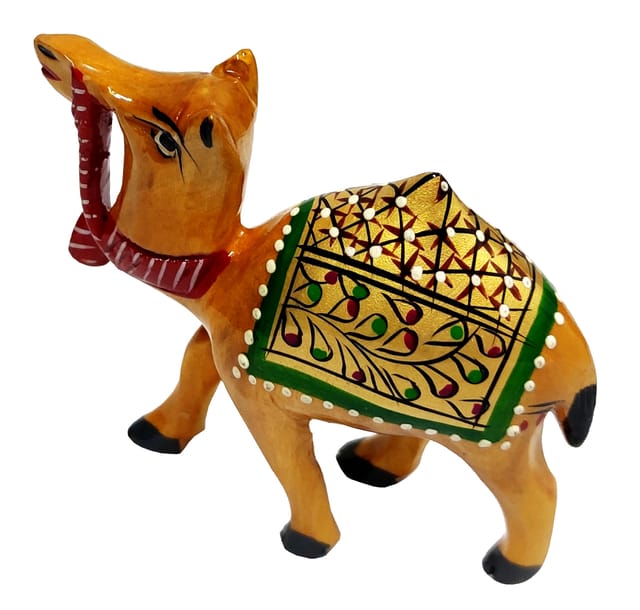 Wooden Camel With Beautiful Fine Gold Painting; Miniature Idol Gift (11257)