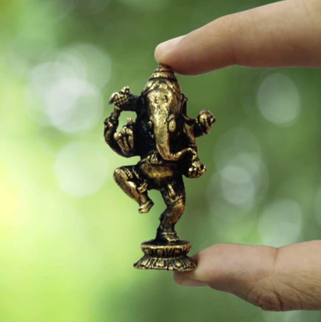 Metal Idol Ganesha (Ganapathi Or Vinayak): Rare Collectible Small-But-Heavy Statue, Golden, 2.5 Inch (12599B)
