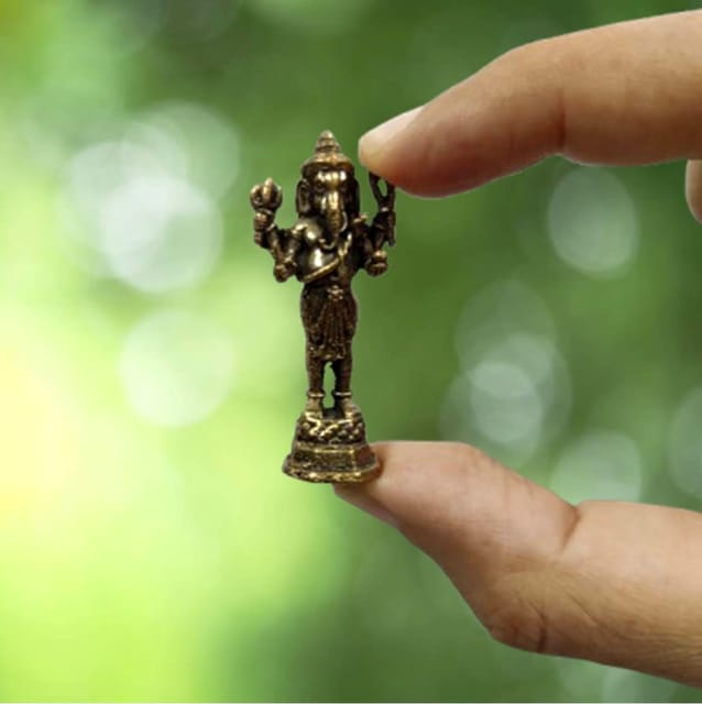 Rare Miniature Brass Idol Standing Ganesha: Collectible Statue With Fine Workmanship (12698C)