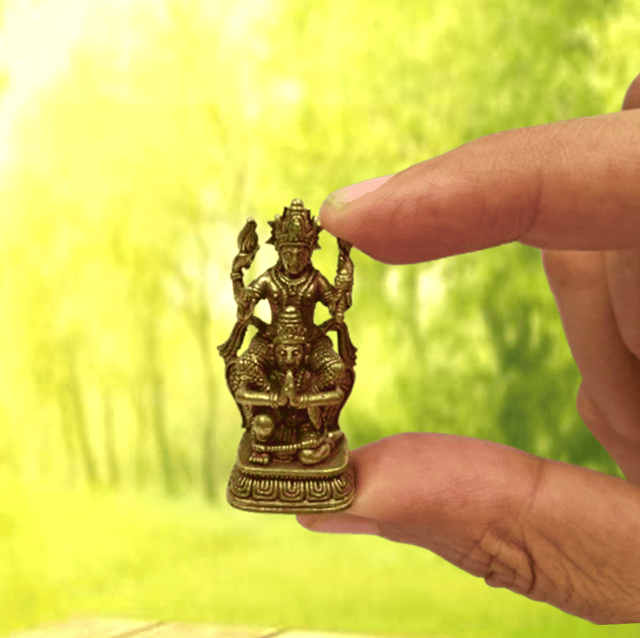 Rare Miniature Brass Idol Vishnu With His Mount Garuda: Collectible Statue With Detailed Very Fine Workmanship (12698S)