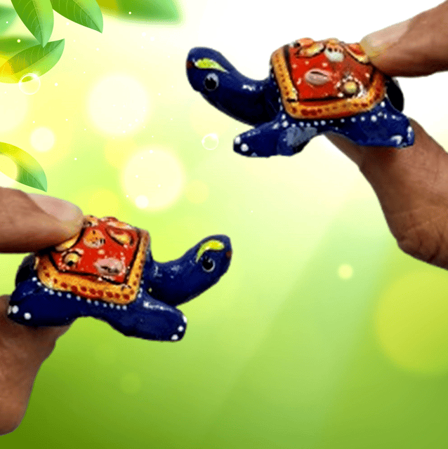 Enamelled Metal Miniature Tortoise Pair: Collectible Meenakari Art, Set of 2 Figurines (12289)