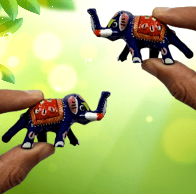 Enamelled Metal Miniature Elephant Pair: Colorful Meenakari Art, Set of 2 Figurines (12290)