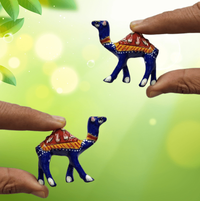 Enamelled Metal Miniature Camel Pair: Colorful Meenakari Art, Set of 2 Figurines (12292)