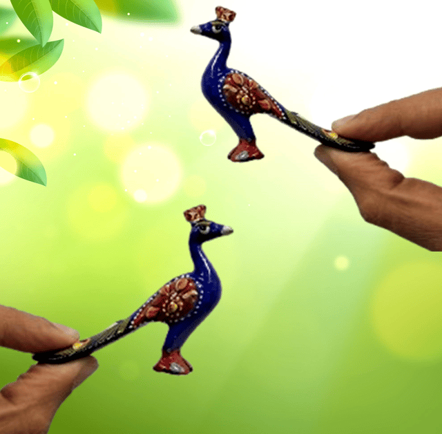 Enamelled Metal Miniature Peacock Pair: Colorful Meenakari Art, Set of 2 Figurines (12293)
