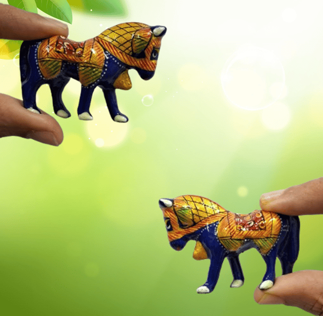 Enamelled Metal Miniature Horse Pair: Colorful Meenakari Art, Set of 2 Figurines (12294)