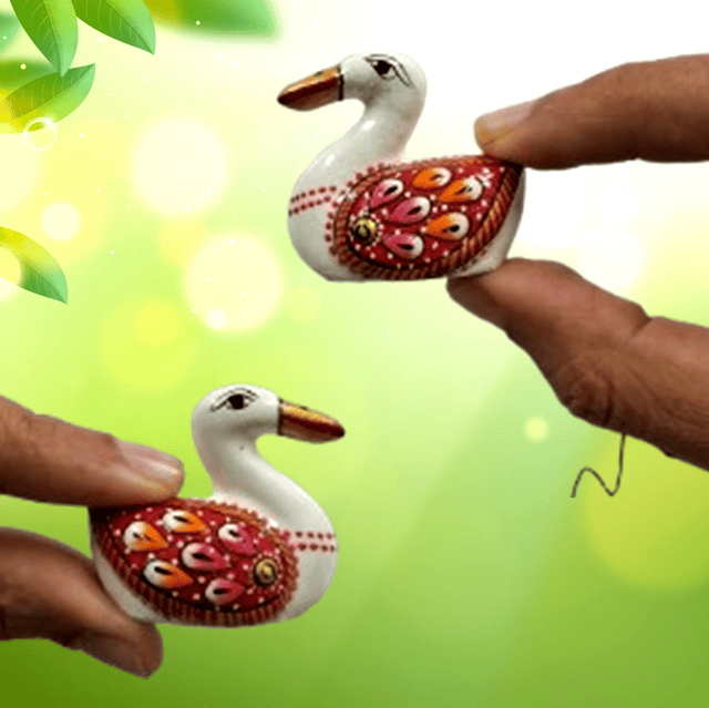 Enamelled Metal Miniature Duck Pair: Colorful Meenakari Art, Set of 2 Figurines (12297)
