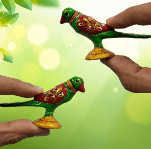 Enamelled Metal Miniature Parrot Pair: Colorful Meenakari Art, Set of 2 Figurines (12299)
