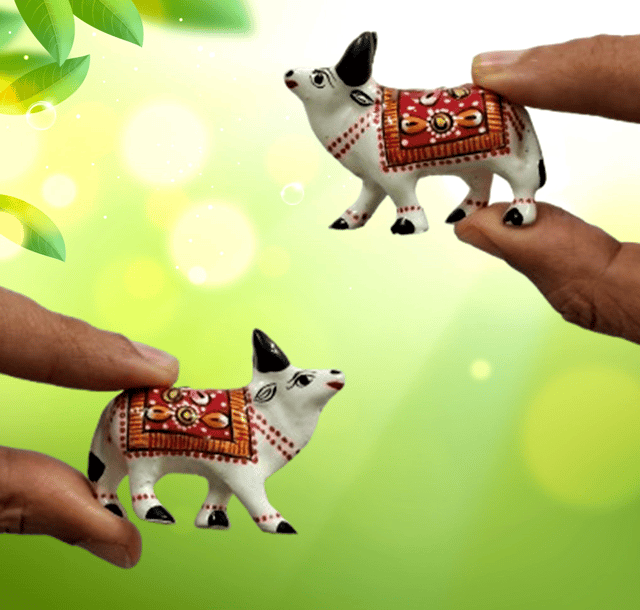 Enamelled Metal Miniature Cow Pair: Colorful Meenakari Art, Set of 2 Figurines (12300)