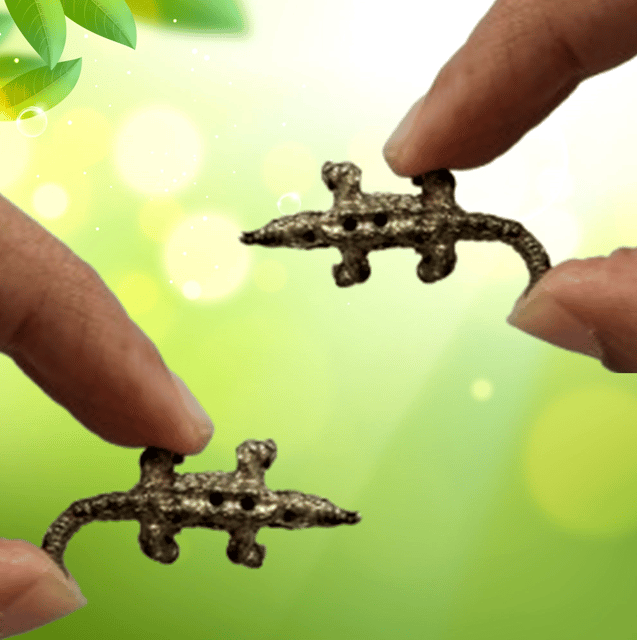 Metal Miniature Statue Crocodile Pair: Collectible Set Of 2 Figurines (11235A)