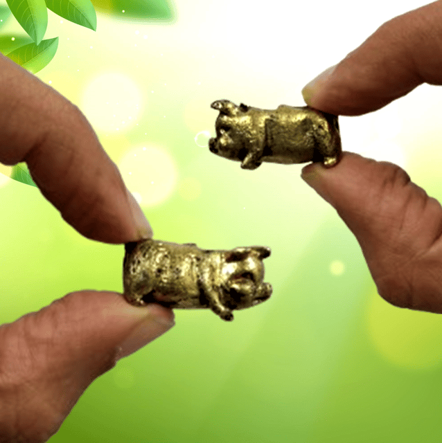 Metal Miniature Statue Pig Hog Pair: Collectible Set Of 2 Figurines (11235D)