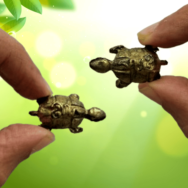 Metal Miniature Statue Tortoise Turtle Pair: Collectible Set Of 2 Figurines With Feng Shui Significance (11235E)