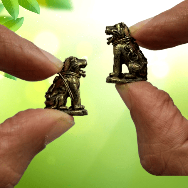 Metal Miniature Statue Chinese Guardian Lion Dog Pair: Collectible Set Of 2 Figurines (11235G)