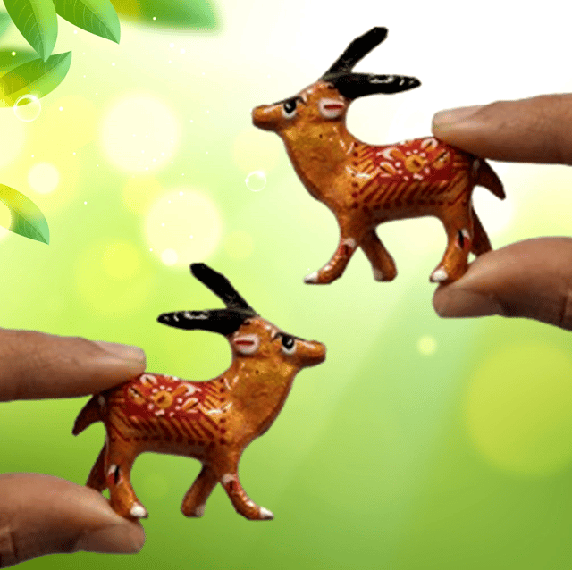 Enamelled Metal Miniature Deer Pair: Colorful Meenakari Art, Set of 2 Figurines (12295)