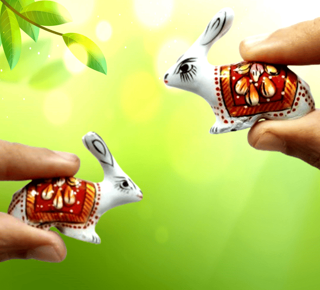 Enamelled Metal Miniature Hare Rabbit Pair: Colorful Meenakari Art, Set of 2 Figurines (12296)
