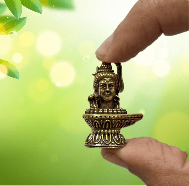 Rare Miniature Brass Idol Shivling Shivalingam With Siva Head: Collectible Statue With Detailed Very Fine Workmanship (12698Y)