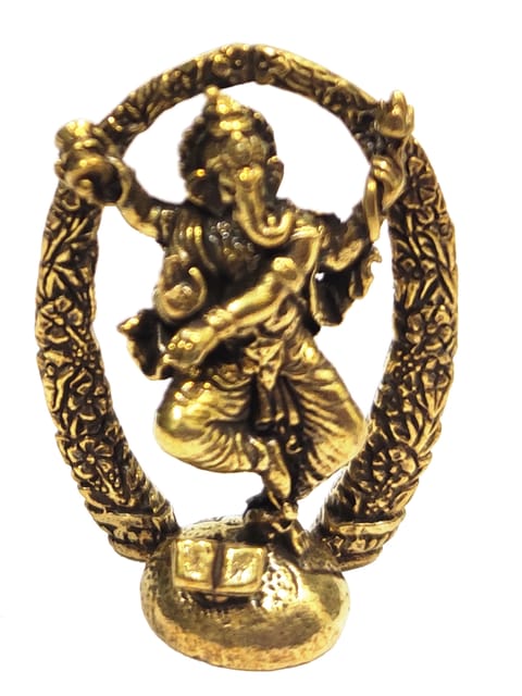 Rare Miniature Brass Idol Dancing Ganesha Ganapati: Collectible Statue With Detailed Very Fine Workmanship (12698Z5)