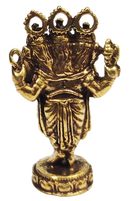 Rare Miniature Brass Idol Trimukhi Three Headed Ganesha Ganapati: Collectible Statue With Detailed Very Fine Workmanship (12698Z6)