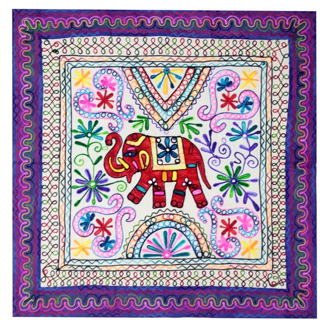 Cotton Tapestry 'Forest Bloom': Vintage Embroidery Table Cover Or Wall Hanging (11360)