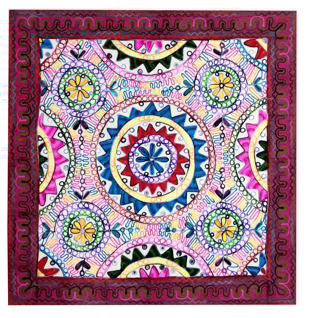 Cotton Tapestry 'Valley Of Flowers': Vintage Embroidery Table Cover Or Wall Hanging (11361)