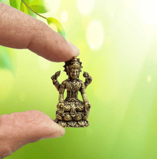 Rare Miniature Brass Idol Lakshmi: Collectible Statue With Detailed Very Fine Workmanship (12698Z8)