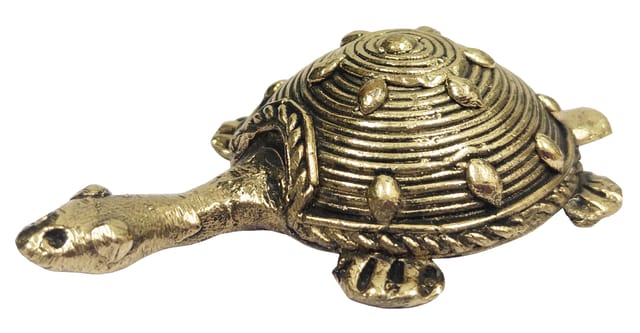 Brass Tortoise Turtle Statue: Indian Dokra Art Figurine Gift With Vaastu Feng Shui Significance (10702A)
