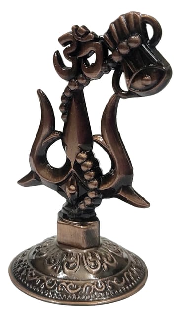 Metal Trishool Trident With Damru: Lord Shiva Mahadev's Mythological Weapon For Car Dashboard Or Home Temple, Small (10912C)
