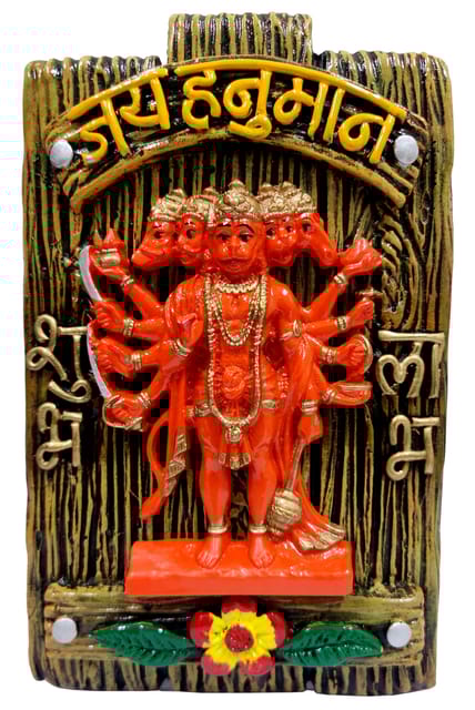 Resin Wall Hanging Panchmukhi Hanuman: Collectible Wall Decor for Home Temple, Medium  (12391B)