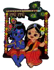 Purpledip Wooden Fridge Magnet: Baby Radha Krishna (12722D)