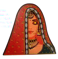 Wooden Fridge Magnet: Indian Folk Lady (12722E)