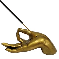 Resin Incense Stick Holder Agarbatti Stand: Tapasya Hand Mudra Posture,Golden (12638A)