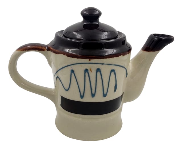 Ceramic Kettle In Rustic Studio Pottery 'Zig-Zag': Artisan Handmade Glazed Tea Coffee Pot (10755G)